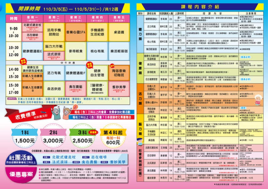 台南YMCA樂齡健康活力中心-110/03月~110/05月活動課程表圖片