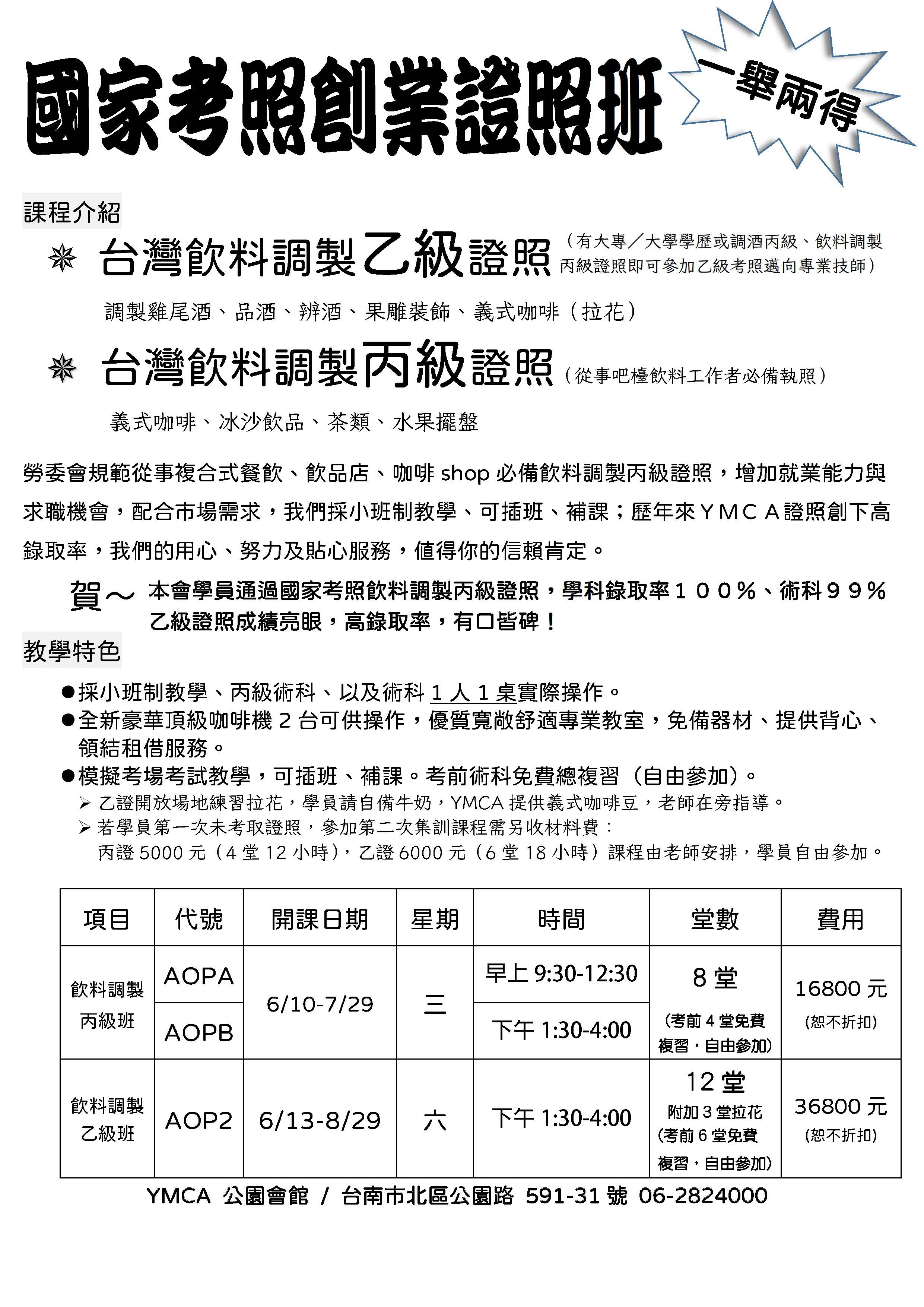 國家考照飲料調製乙、丙級證照每月開課~