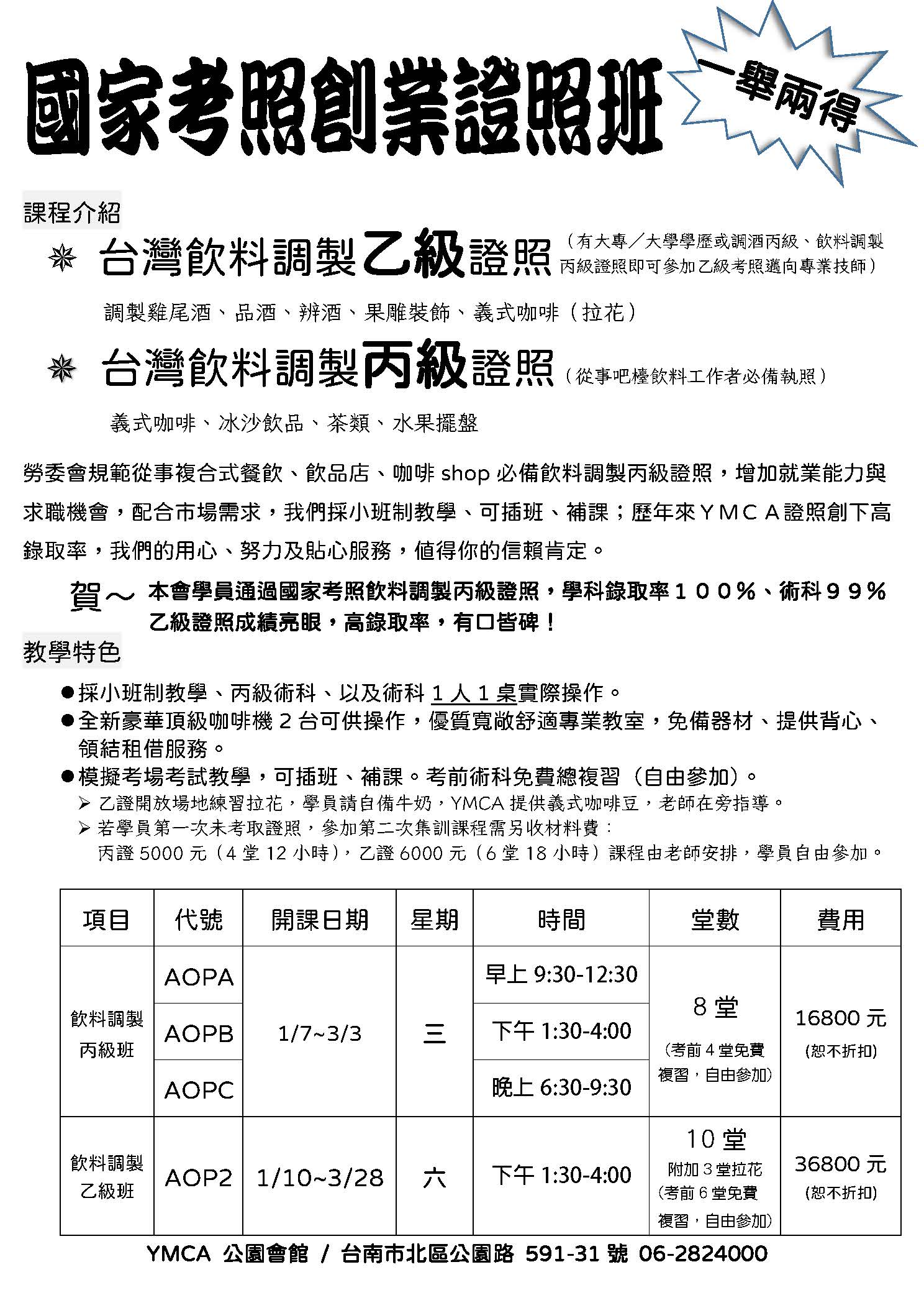 國家考照飲料調製乙、丙級證照每月開課~